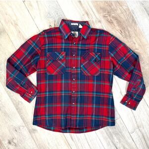 Vintage Saugatuck Dry Goods Flannel Plaid Long Sleeve Red Blue Mens Size L